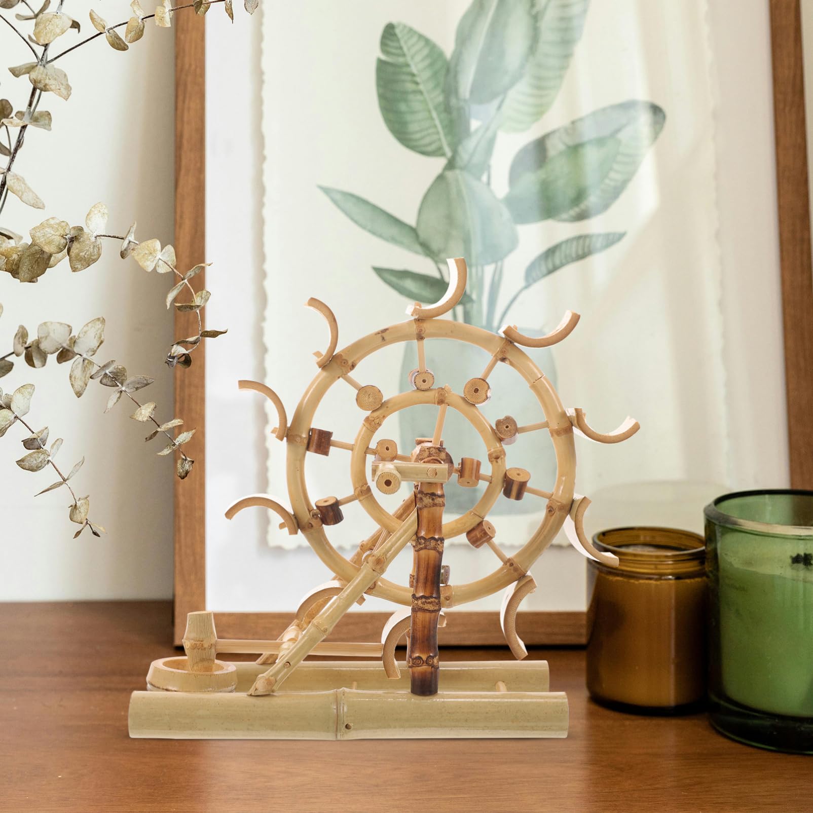 Amazon.co.jp: MUCKLILY 竹製水車模型 卓上装飾品 デスクインテリア用