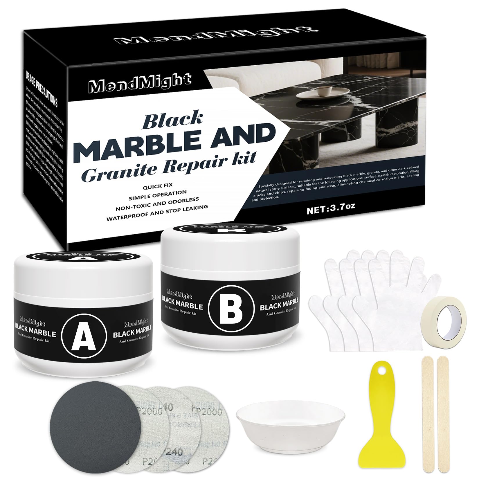 Black Quartz Countertop Repair Kit Professional Tile Marble and Granite Repair Kit for Edge Chips Cracks Scratches and