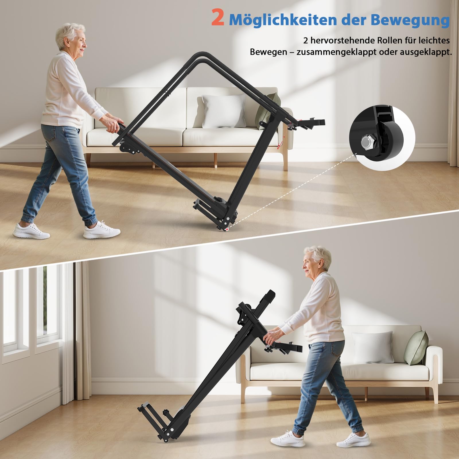 CIIHI Laufband für Zuhause mit Handlauf für Senioren – Laufband Klappbar 150kg Tragkraft, 0-2% Steigung, Auto-Schmierung, Stummschalt- & Schnellwahltasten, für ältere Menschen & Rehabilitation | 150kg Tragkraft, 0-2% Steigung, Auto-Schmierung, Stummschalt