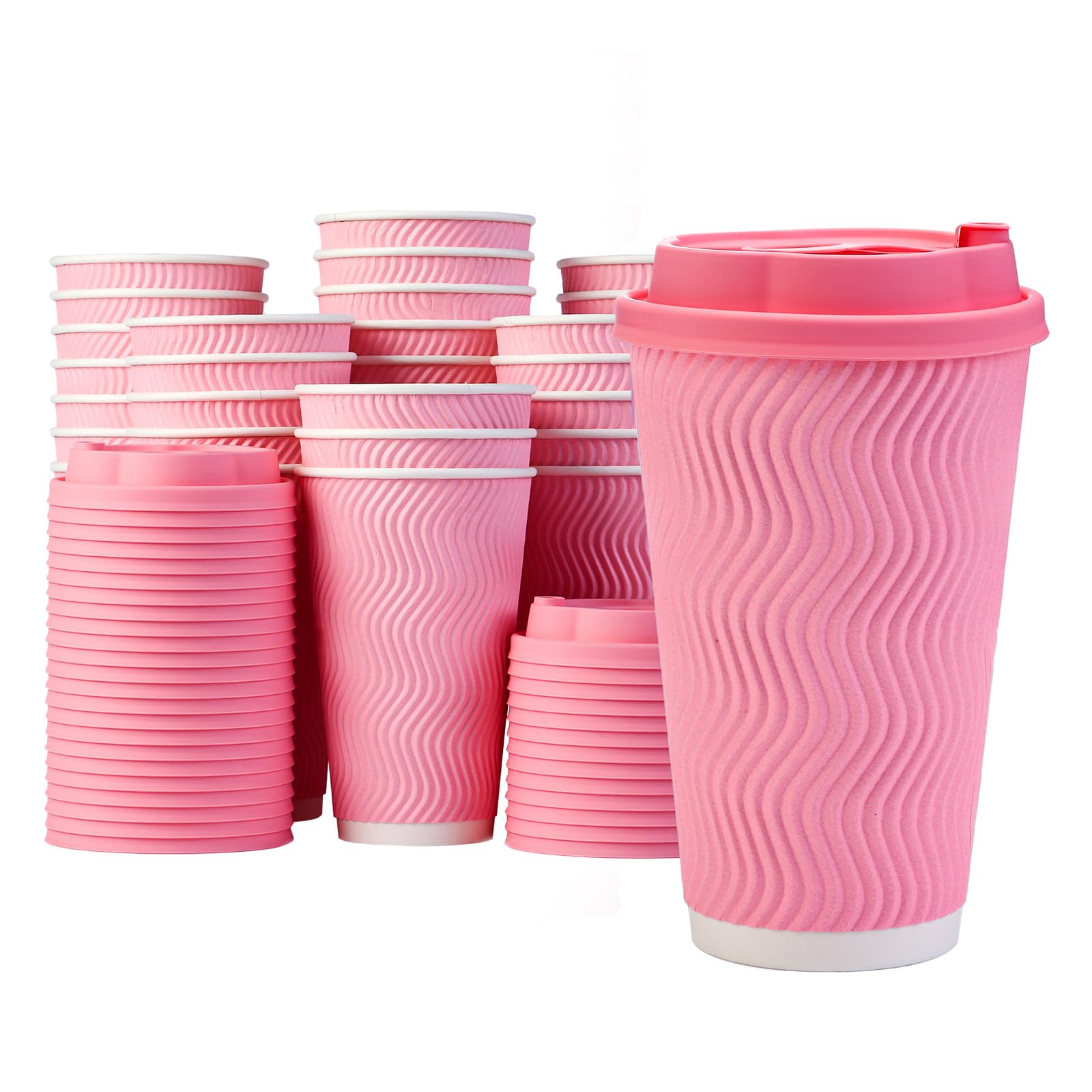 Amazon.com: Pink Coffee Cups with Lids 16 oz [50 set] Disposable Double  Insulated Paper Cup Hot Cold Drinks Tea Chocolate Large Travel No Leaks To  Go Coffee Cup Pink Party Decorations Home