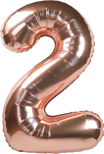Globos gigantes de 32 pulgadas para fiestas de cumpleaños (número 2 color oro rosa)