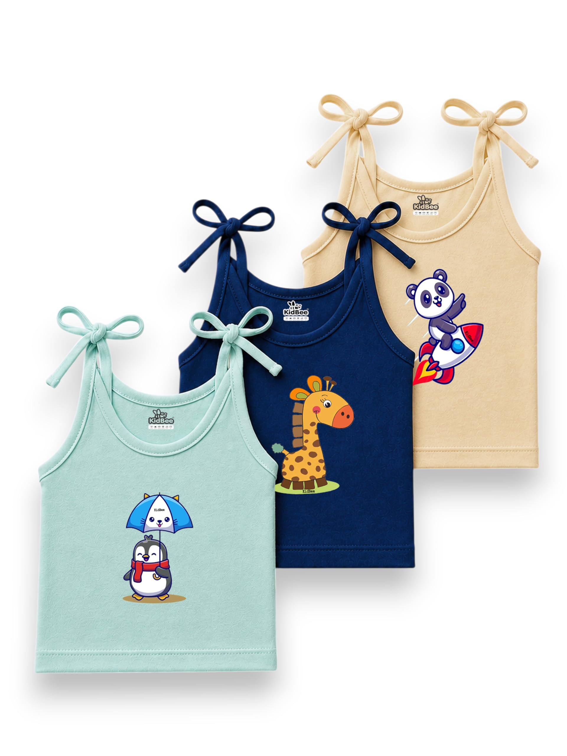kidbee Baby Cotton Hosiery Tie-Up Tank Tops/Jabla & Vests Pack of 3 | Soft Sleeveless Wear for Newborn Baby Boys & Girls-picture-8