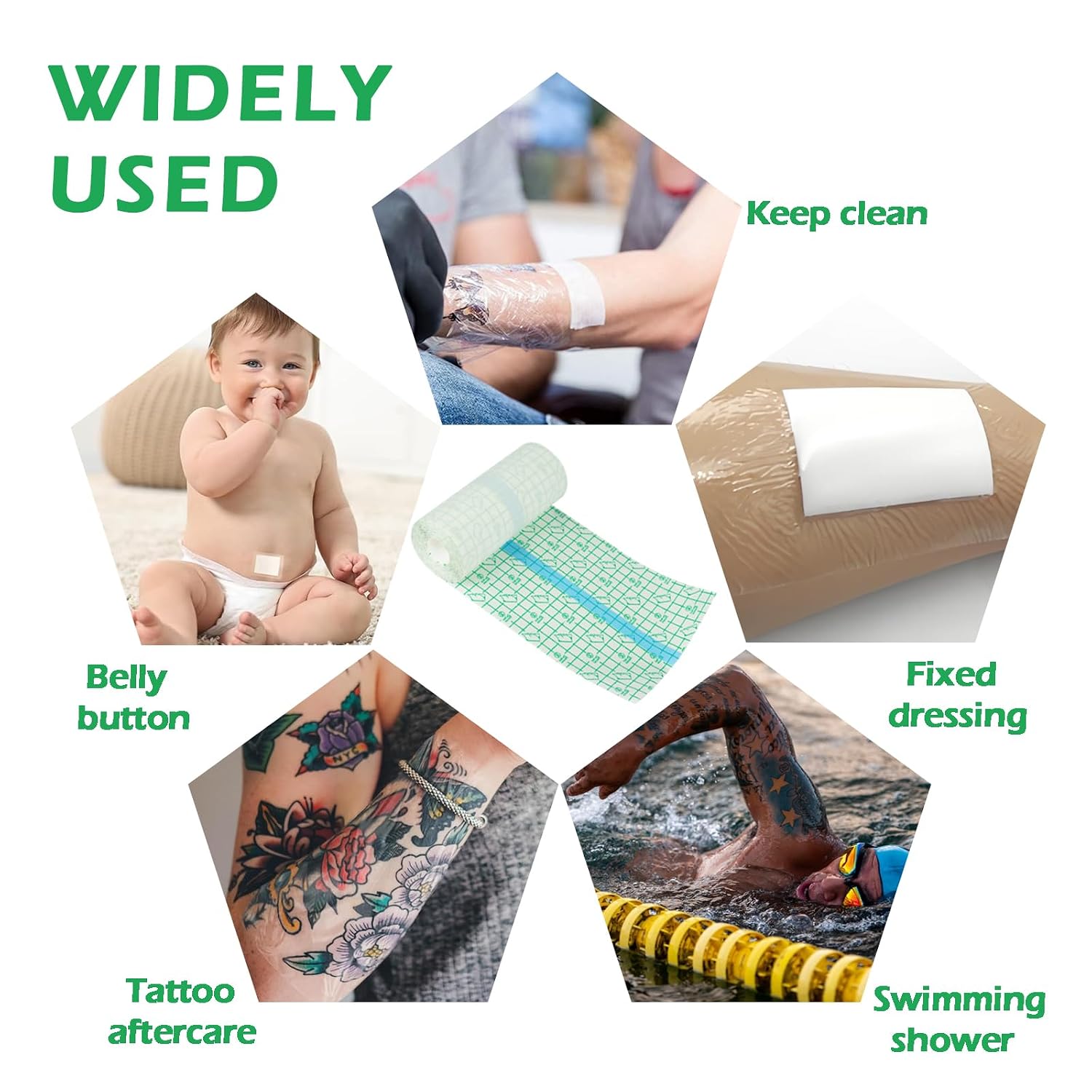 5 Rolls Tattoo Aftercare Bandage - Combofix Waterproof Transparent Film Wrap Second Skin Tattoo Cover Up Patch Tape for Swimming Shower Tattoo Healing Recovery (2/4/6/8/10 Inch Wide)