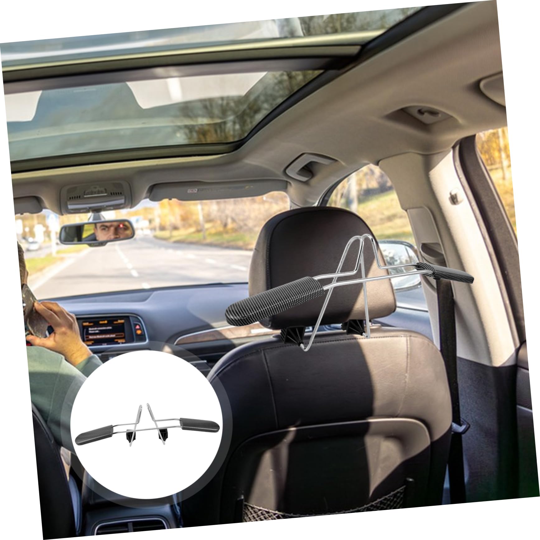 Didiseaon Gruccia per Auto in Acciaio Inossidabile e Fibra di Carbonio, Porta Appendiabiti Portatile Installazione Facile, Adatta a Viaggi e Camicie e Giacche, Retrattile 40-52cm