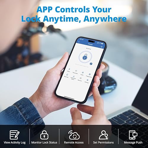 Miniatura 4 de Cerradura de puerta de entrada sin llave T02, cerradura de puerta de huellas dactilares, Wi-Fi integrado, 8 pilas AA, control de aplicación, teclado