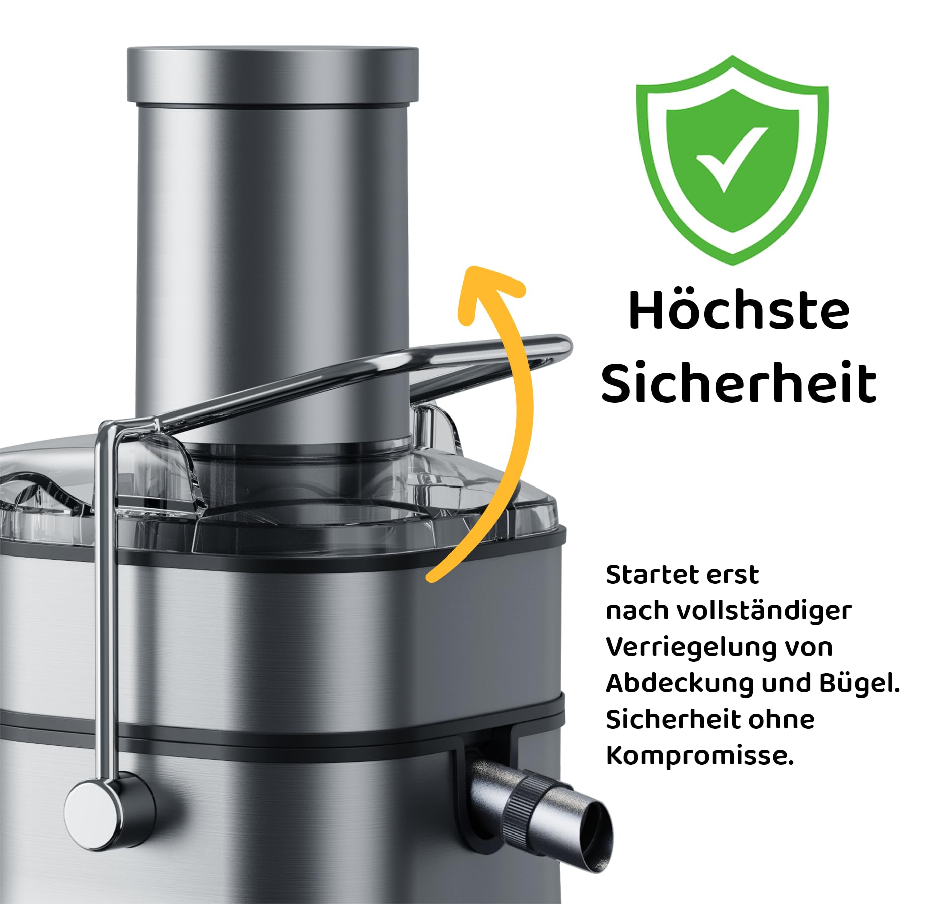 Super Juicer - Linea Tegno - Professioneller Edelstahl Entsafter - Entsafter für Obst und Gemüse - 1500W - Extra große Einfüllöffnung - 2,5L Fruchtfleischbehälter - 1L Saftbecher, LED-Farbdisplay