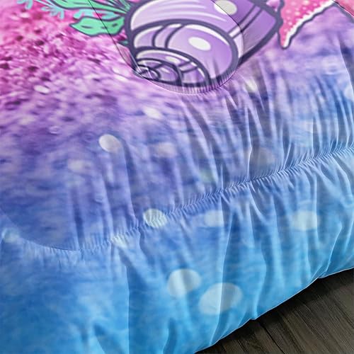 Miniatura 4 de Juego de edredón de mariposa de sirena, tamaño individual, juego de ropa de cama de cuento de hadas, conchas marinas y hierba, colorido juego de