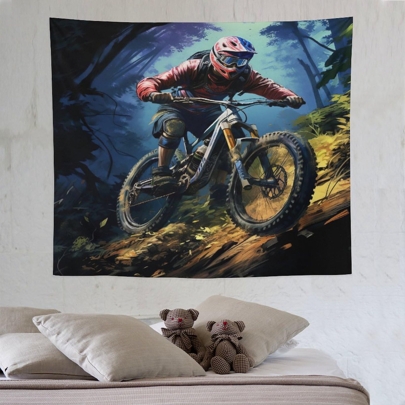 PAZZK Mountain Bike Tapestry 3d Print Wall Hanging Tapestries Suitable for Room Decoration Home Wall Decoration Tapestry 130×150cm