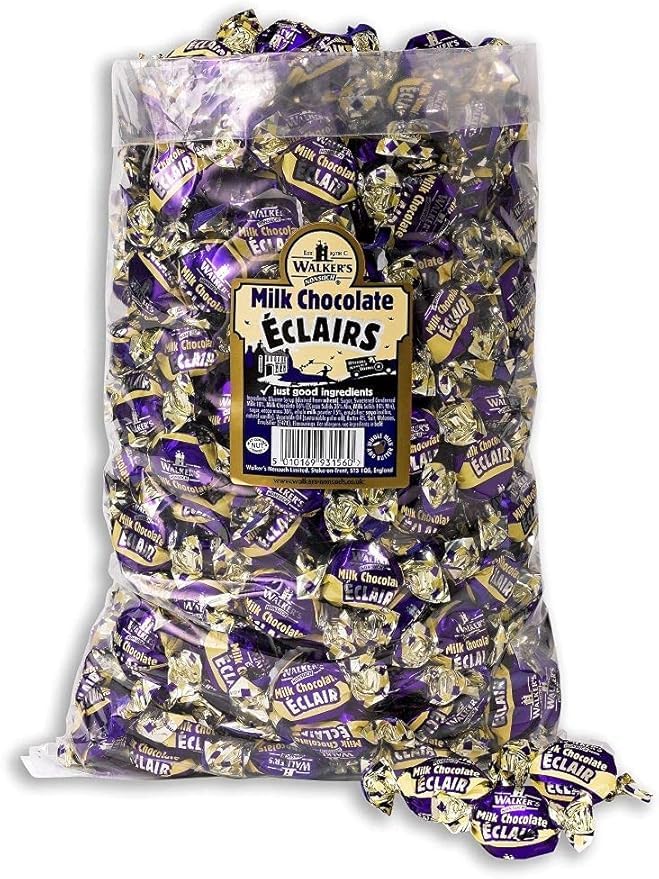 Walkers Nonsuch Milk Chocolate Eclairs Smooth Toffee with Chocolate Centre Individually Wrapped 500g