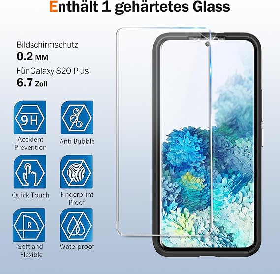 Vaki Mobile Phone Case for Samsung Galaxy S20 Plus Case with Screen Protector Shockproof Bumper Scratch Resistance Non-Slip Protective Case Heavy Silicone Armor for Samsung S20 Plus Case Cover (Black)