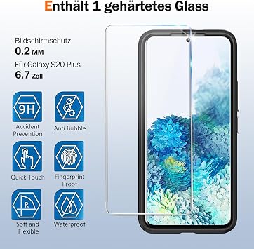 Vaki Mobile Phone Case for Samsung Galaxy S20 Plus Case with Screen Protector Shockproof Bumper Scratch Resistance Non-Slip Protective Case Heavy Silicone Armor for Samsung S20 Plus Case Cover (Black)