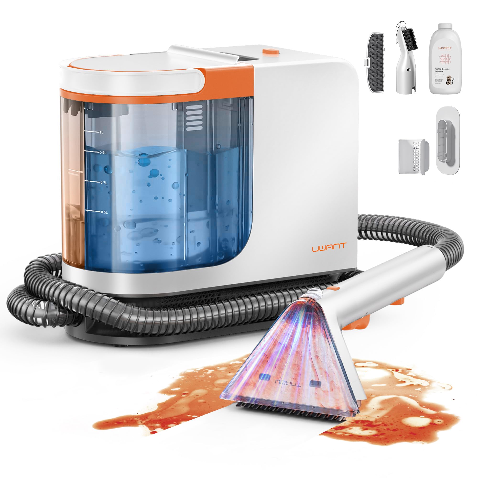 uwant Teppichreinigungsmaschine Leistungsstarker Polsterreiniger für Haustiere, tragbarer Teppichreiniger mit Reinigungs- und Selbstreinigungswer