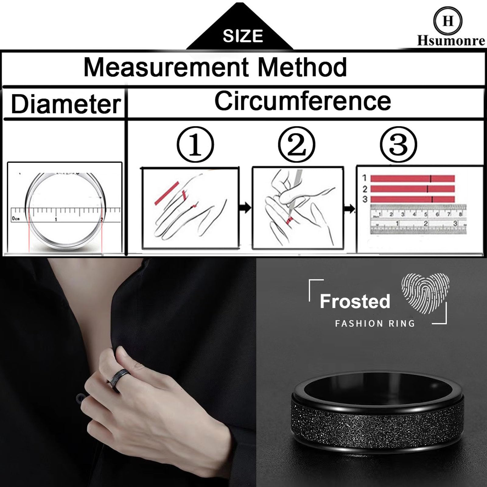 Personalice el Texto Grabado del Anillo de Huellas Dactilares del Corazón Esmerilado para Parejas, Mejores Amigos, Joyas Mate, Bandas de Anillo, Acero de Titanio, 6 mm, Plata Negra