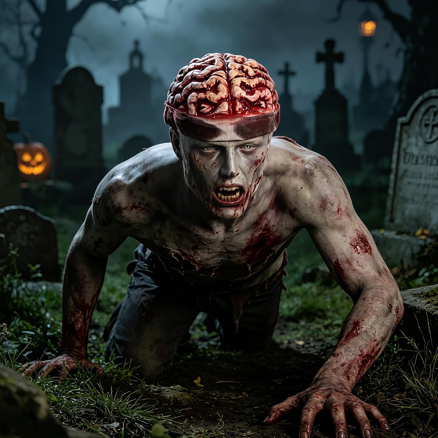 Zombie Brain Cap Horror Bloody Zombie Brain Hat Prop Halloween Scary Costume Headwear for Cosplay Party