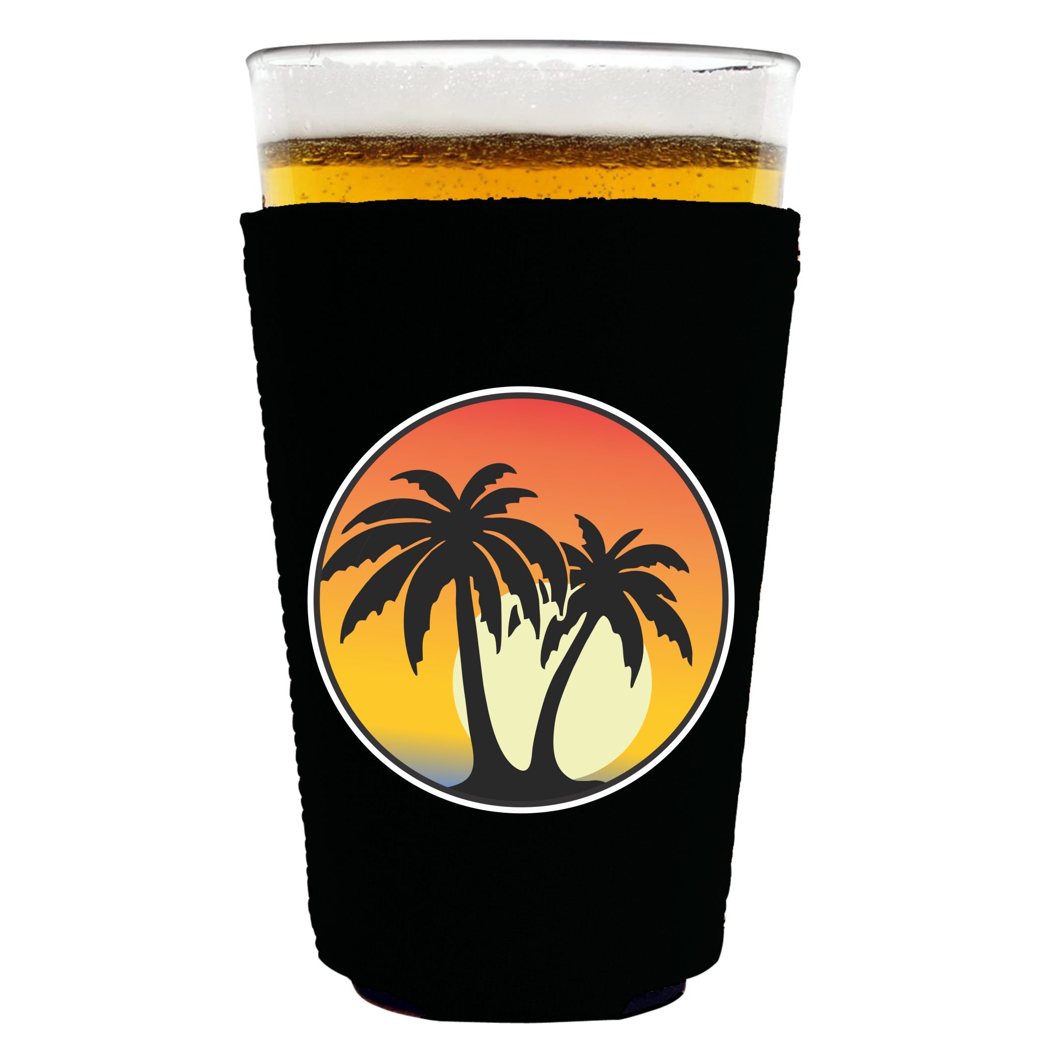Palm Tree Sunset Pint Glass Coolie (Black)