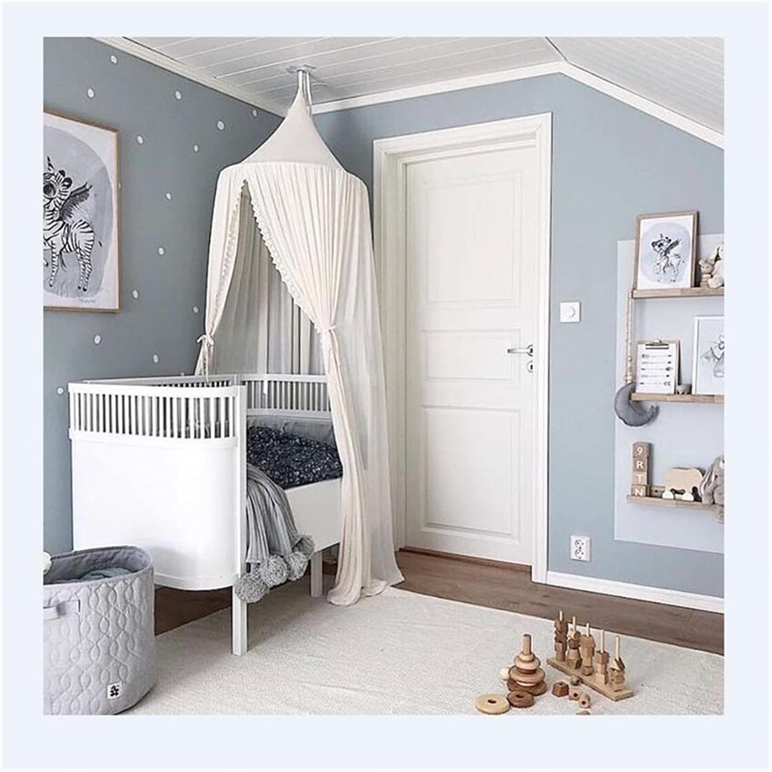 Bed Canopy for Girls Baby Canopy Round Hung Dome Canopy Tent Kids Play House Tents Chiffon Lace Bed Curtain Valance Child Room Decoration (Color : 1) (2)
