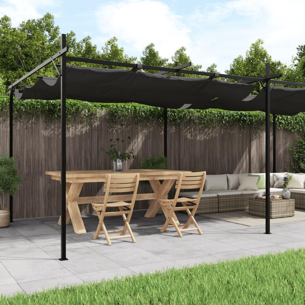 Pergola & Pavillon moderne - Toit coulissant en acier et aluminium - Anthracite - Pour jardin, camping, événement (589 x 292 x 230 cm)