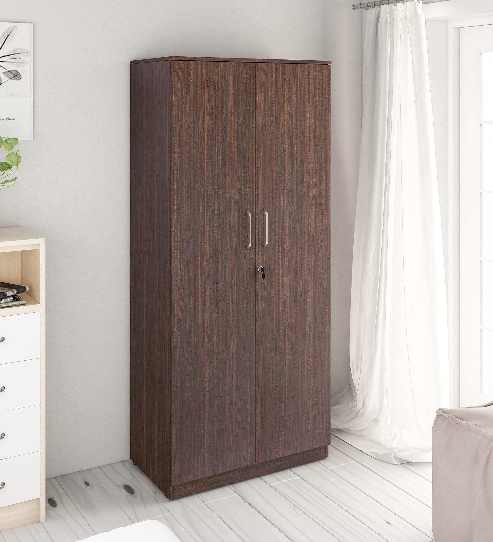 A GLOBIA CREATIONS Axel 2-Door Wardrobe | Engineered Wood | Elegant & Sturdy | Choco Walnut Finish | Water & Scratch Resistant | Knock Down | 3 Years Warranty-image-38