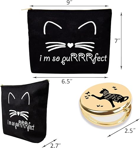 Miniatura 4 de Bolsa de maquillaje para gatos, regalos para amantes de los gatos, bolsa de maquillaje de gato negro, bolsa de cosméticos para gatos negros, espejo