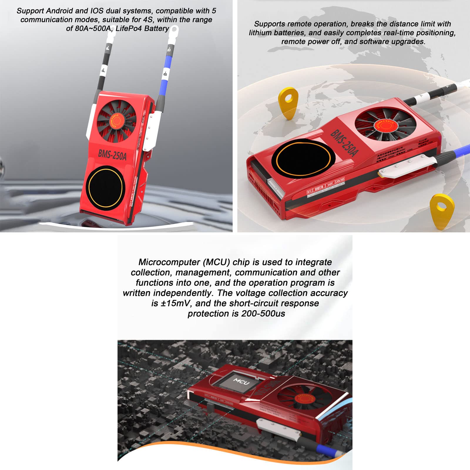 Inteligentny BMS, Obsługa Funkcji UART, RS485 i CAN, Ładowarka PCB LifePo4 do Zarządzania Baterią Płytka Zabezpieczająca Baterię, z Modułem Bluetooth, NTC i Wentylatorem,4S 12V-100A