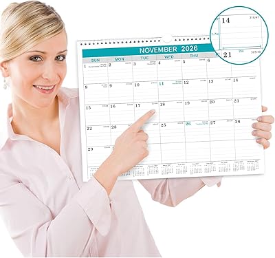 Calendario De Pared 2026 - Calendario De Pared Anual 2026 Con Fecha Juliana, Enero 2026 A Diciembre 2026, Una Página Para Organizar, Papel Grueso Premium, Vertical, Bolsillo De Regalo, 34 X 22.8