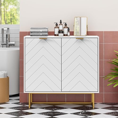 Miniatura 6 de Scurrty Aparador de 31.5 pulgadas con almacenamiento, gabinete moderno de acento negro, armario de almacenamiento con puertas y estante ajustable