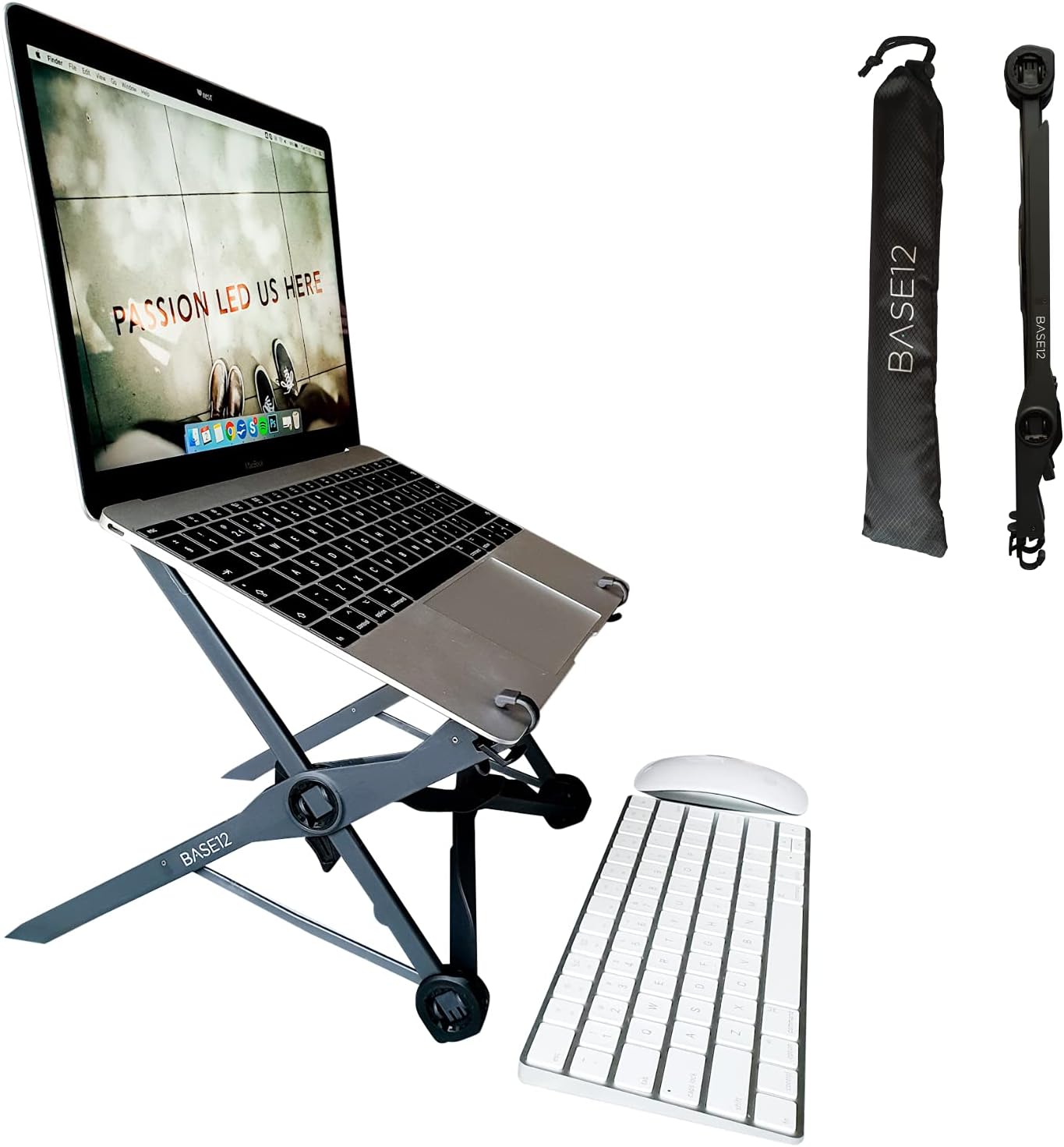 BASE12 Laptop Stand, Foldable Portable Desktop Laptop Holder, 3 Levels Height Adjustable Ergonomic Laptop Riser for Desks, MacBook, Laptops 10-17"