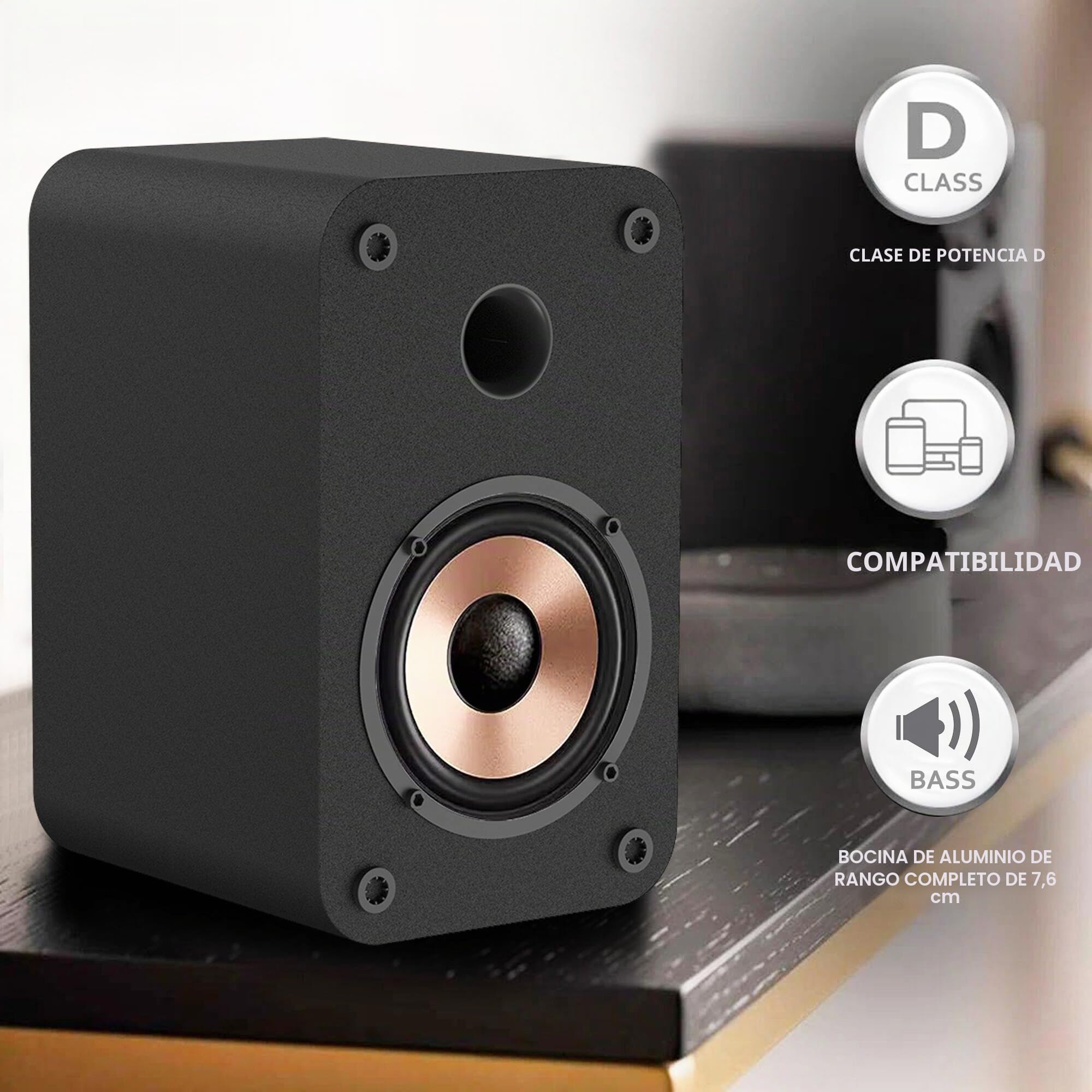 LONPOO Altavoz Compacto para PC de 30 W, Bluetooth, Altavoz de estantería Activo con USB, Entrada Auxiliar, Salida de Auriculares, woofer de 3 Pulgadas, Carcasa de Madera clásica
