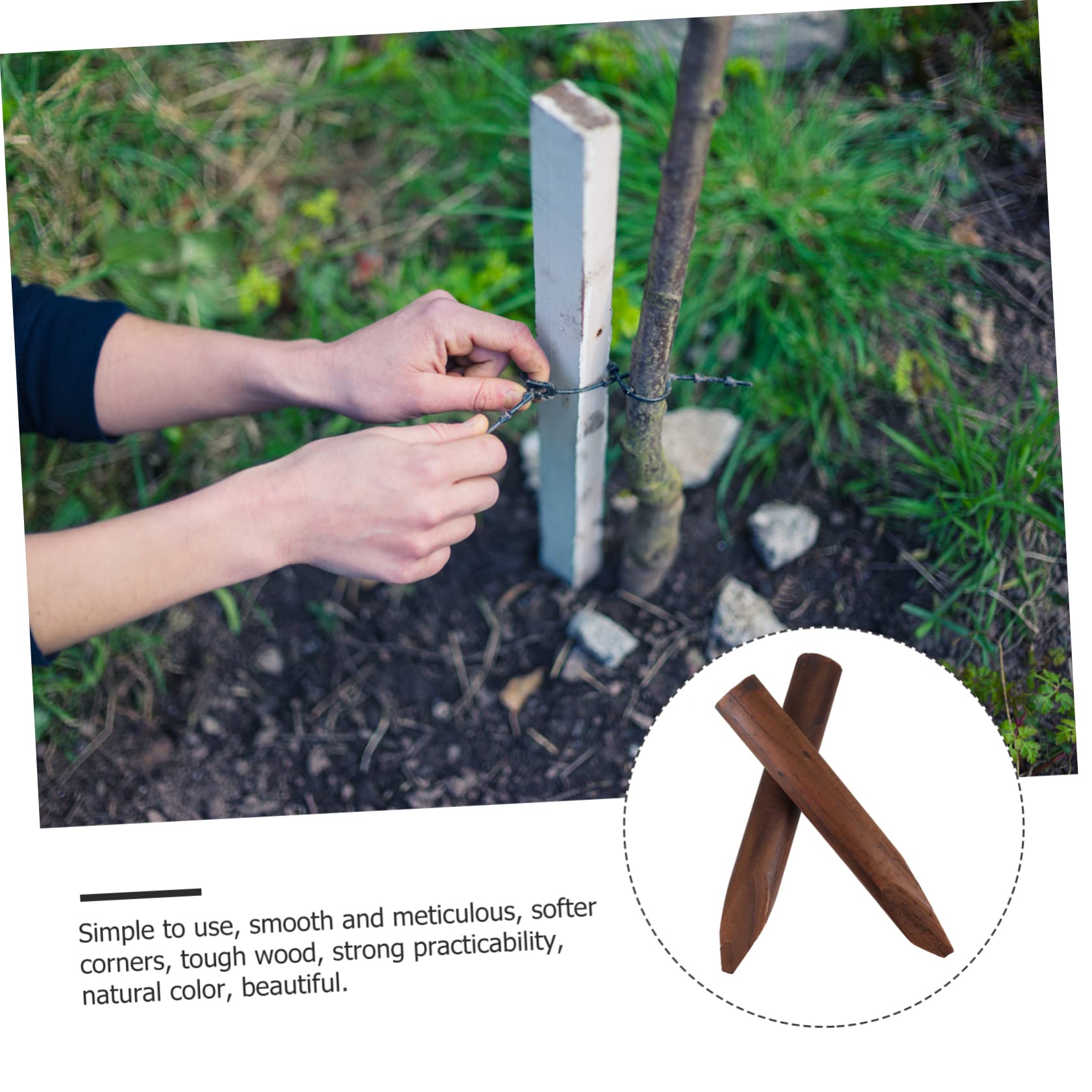 Abaodam Lot de 2 Piquets de Clôture en Bois Marron pour Jardin, Tuteurs Robustes pour Plantes et Petits Arbres, Chemins et Expositions