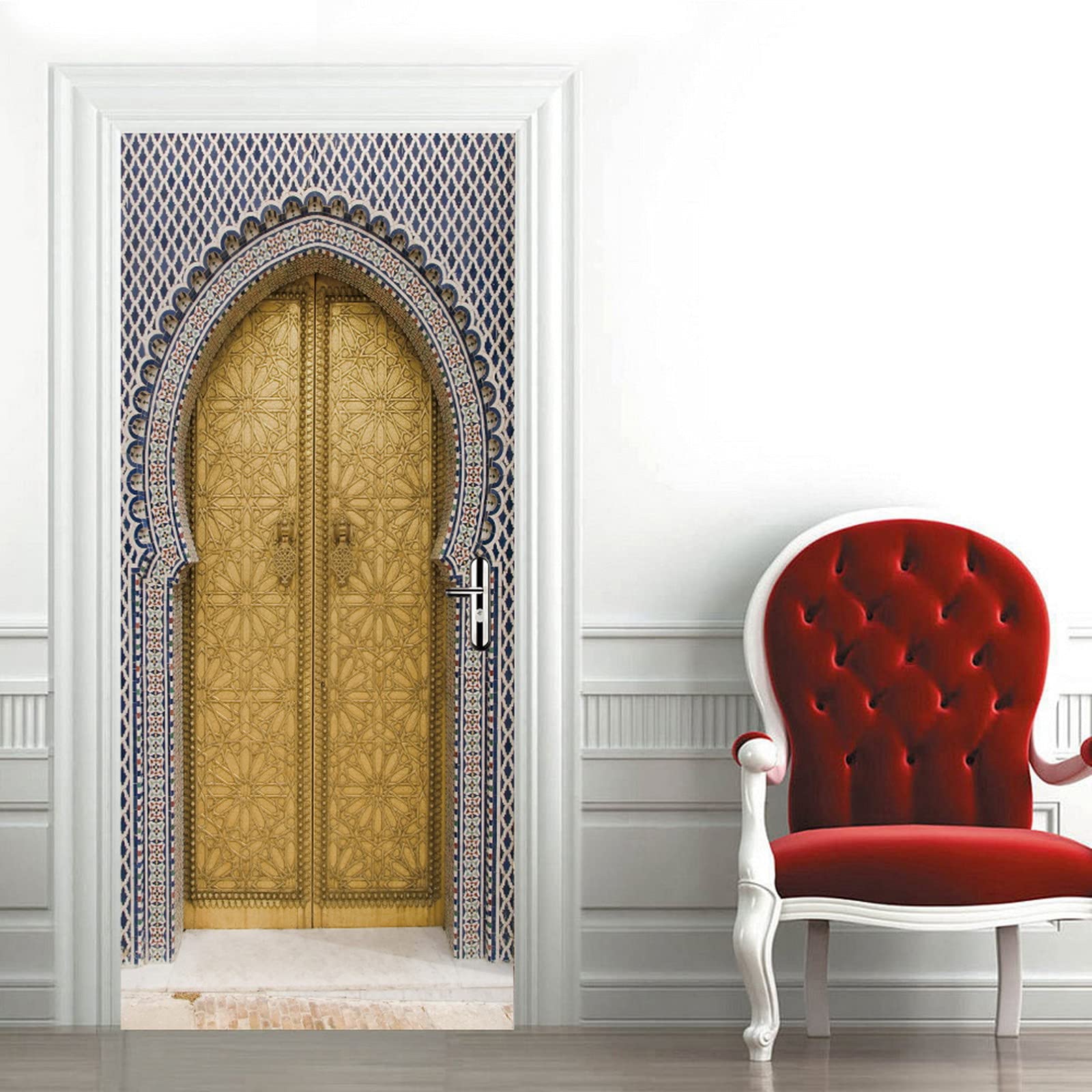 Autocollant Porte 3D Style Baroque – Sticker Vinyle Doré Décoratif (77 X 200 Cm) Pour Mur, Porte, Carrelage - 5
