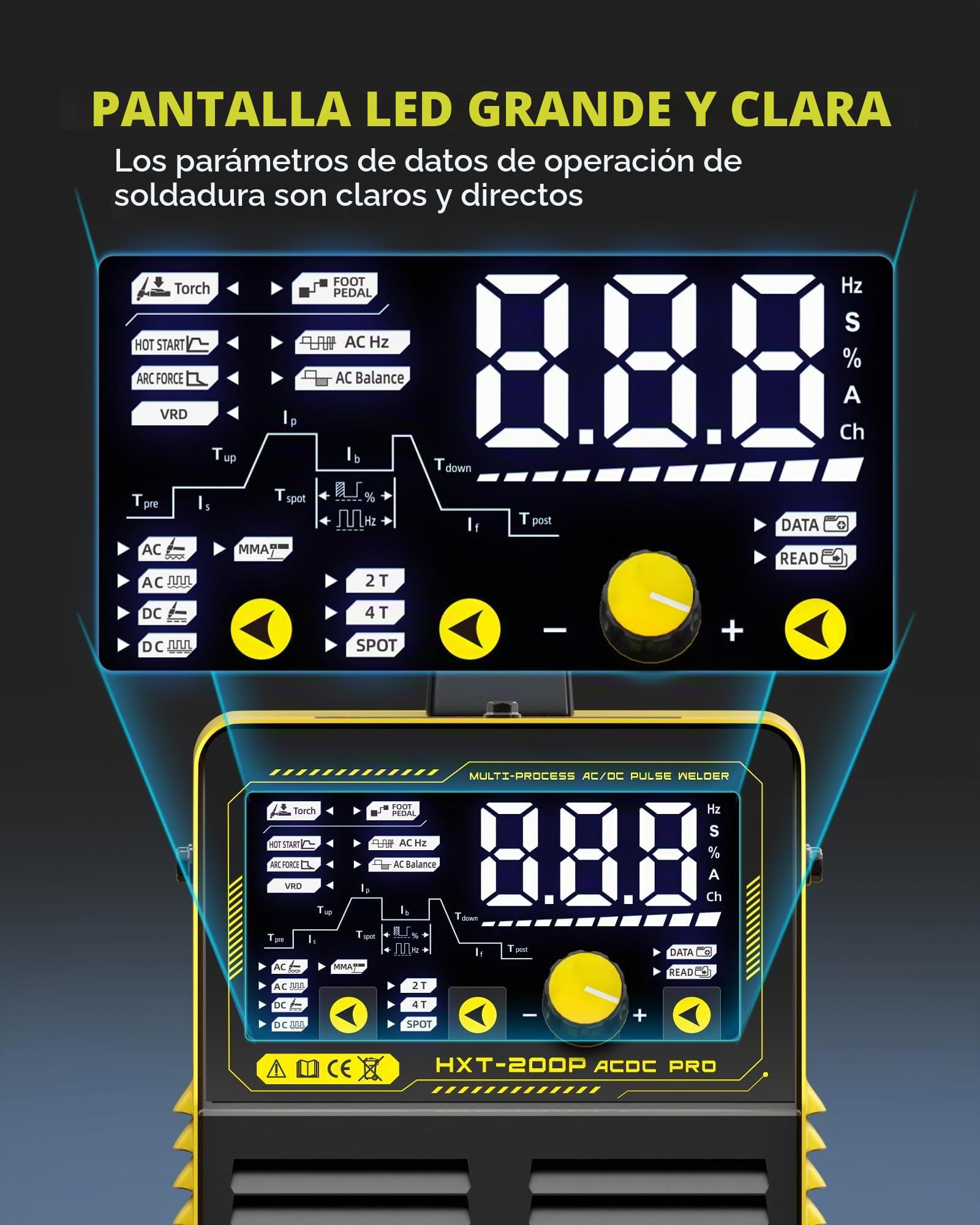 Haxiaoer TIG - Soldadora AC DC 200 A, 7 en 1 multifunción AC TIG/DC WIG/MMAE hand/argón/soldadura por puntos, pantalla LED digital con accesorios para aluminio y acero