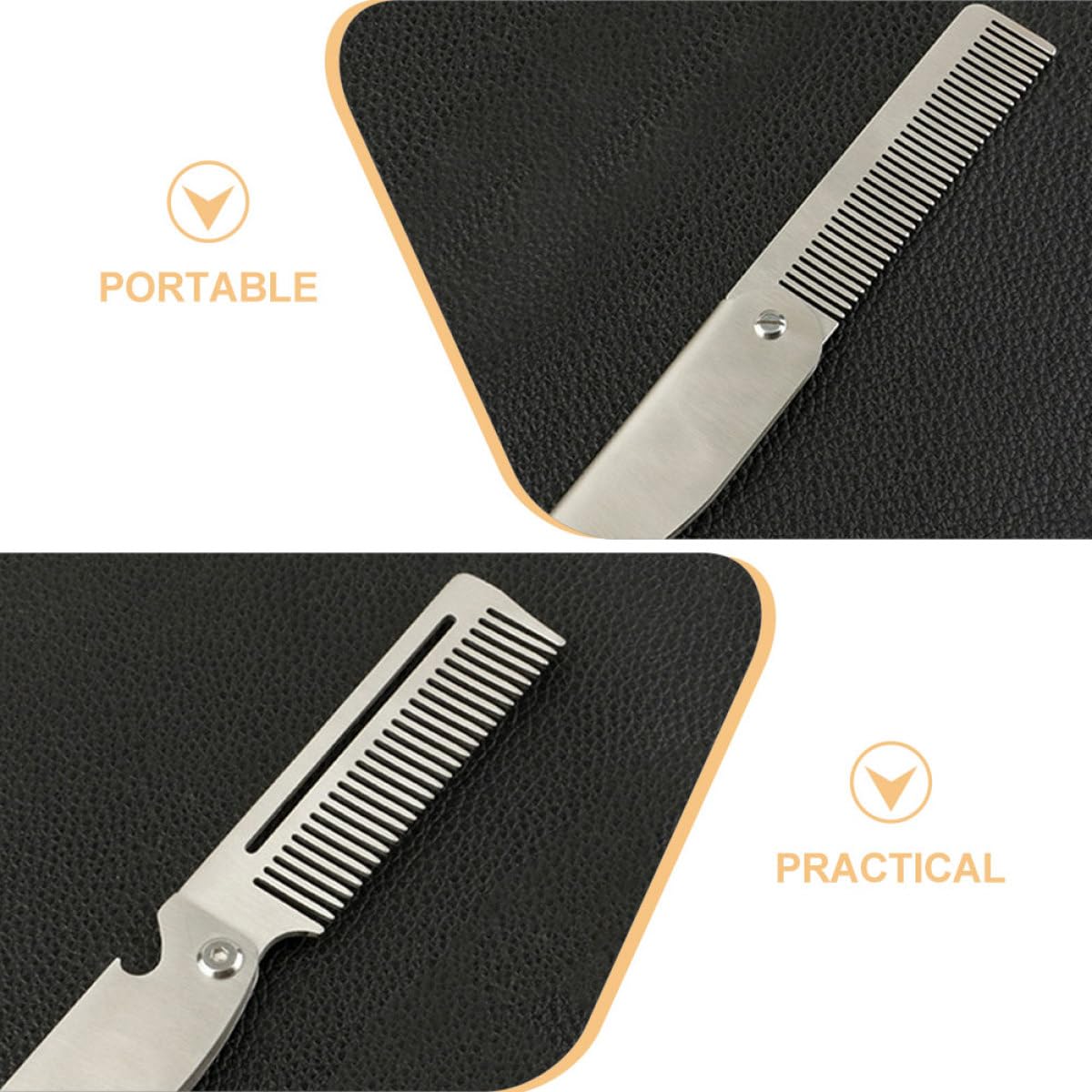 Foldable Portable Stainless Steel Beard Styling Comb 2pcs Set Large and Small Pocket Grooming Kit for Men Travel and Mustache Care
