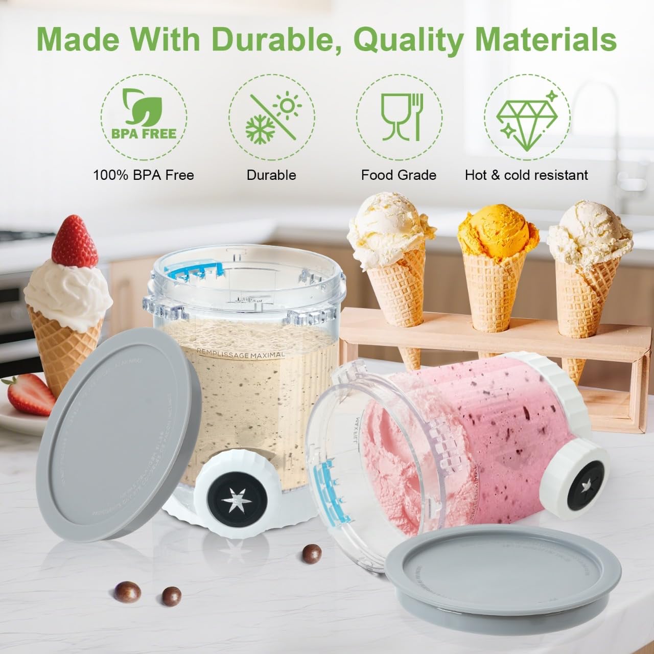 4 Stück Pint Behälter für Ninja CREAMi Scoop & Swirl Eismaschine | Swirl Pints und Deckel kompatibel mit Ninja NC700 NC701EU NC701EUSTGD Serie, BPA-frei & Spülmaschinenfest (farbige Deckel)