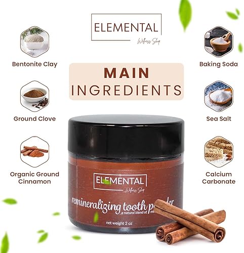 Miniatura 2 de Elemental Wellness - Polvo de dientes remineralizante para dientes y encías saludables, sabor a clavo natural, sin flúor, vegano, sin sabores