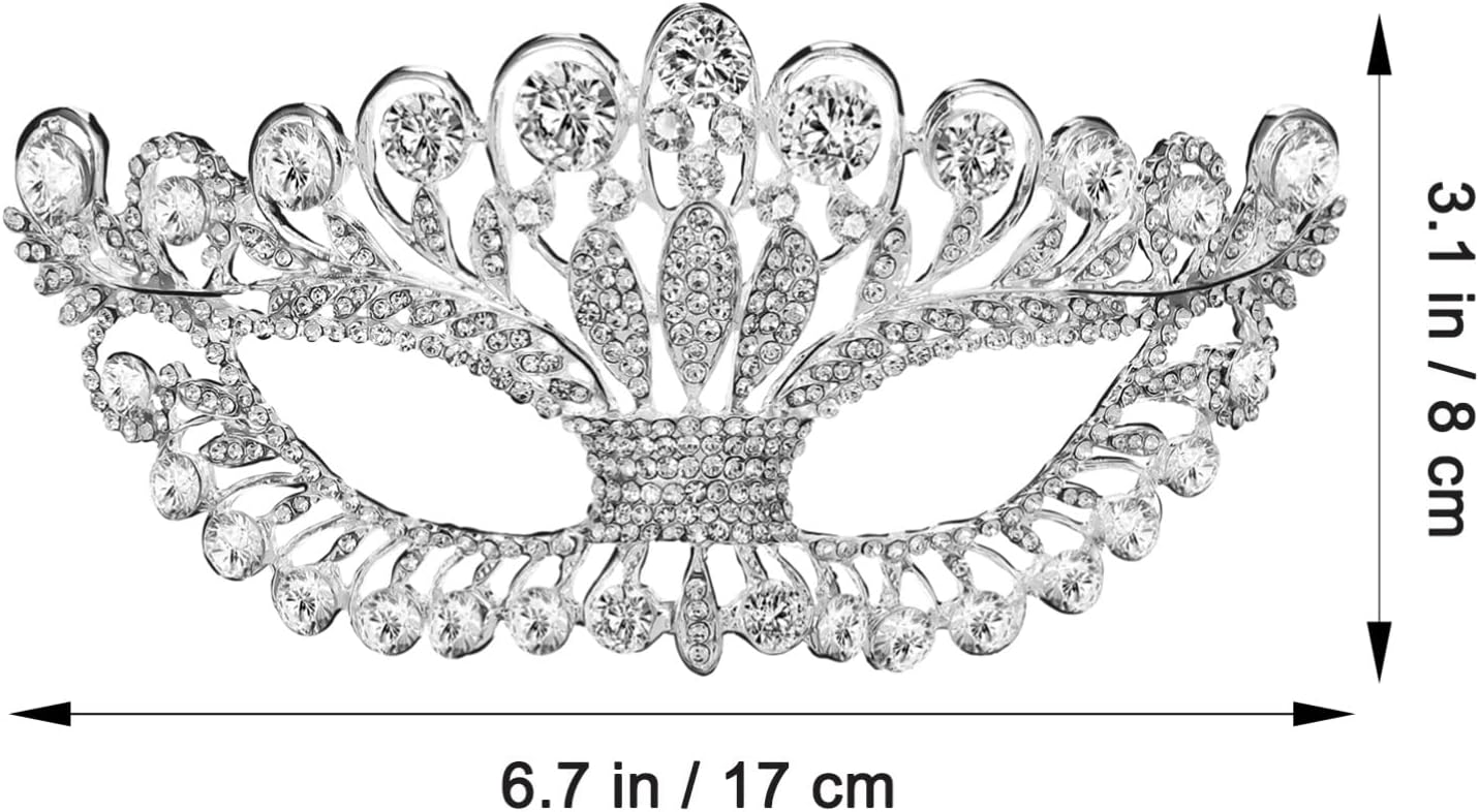 STOBOK Luxury Rhinestones Masquerade Silver Diamond Mask Women Party Costume Mask Dress Up Fancy Eye Mask Alloy Party Mask