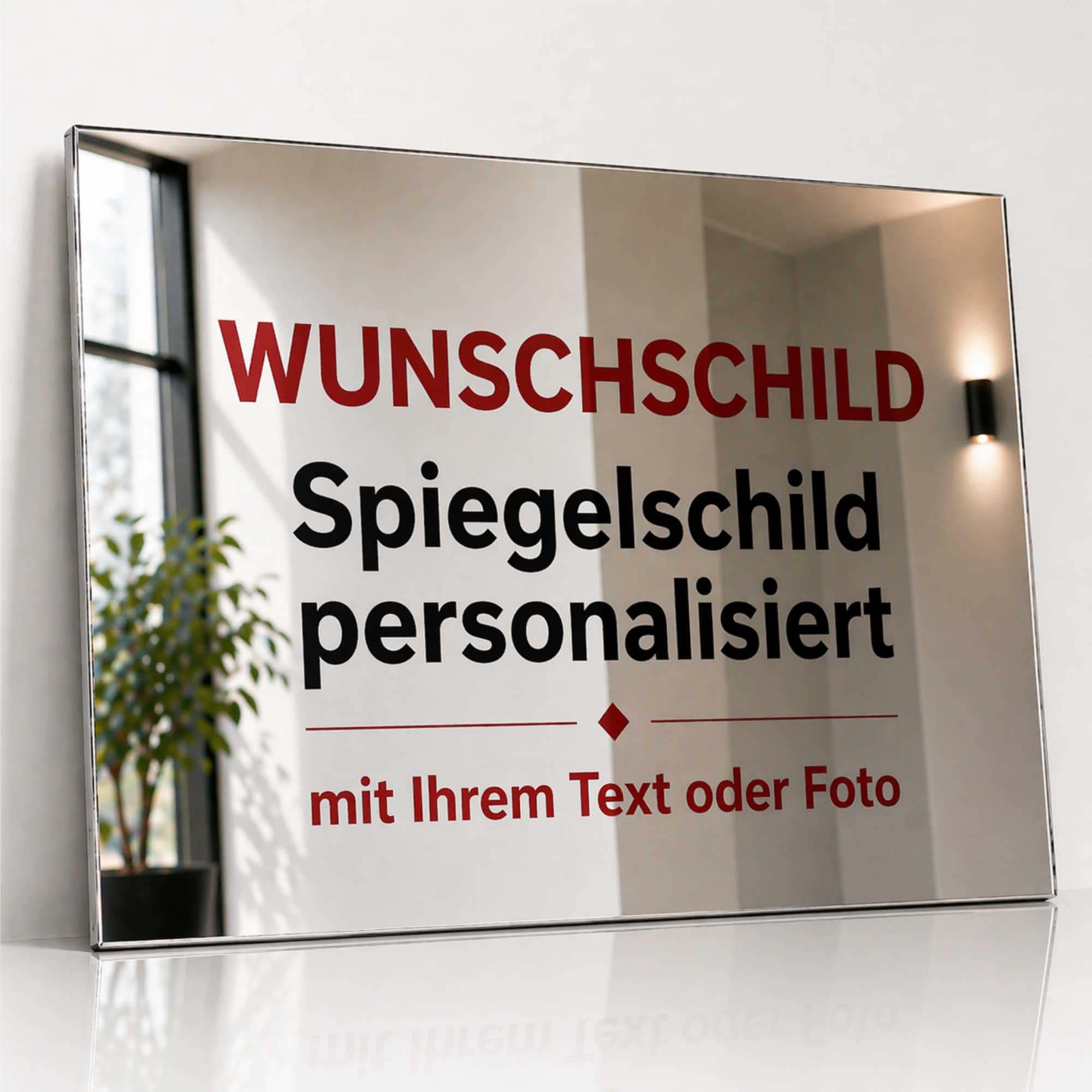 Schilder selbst gestalten - Spiegelschild personalisiert - 60x40 cm - Firmenschild mit Logo und Text - Türschild Büro Praxis Empfang - Aluverbundplatte 3 mm Spiegel