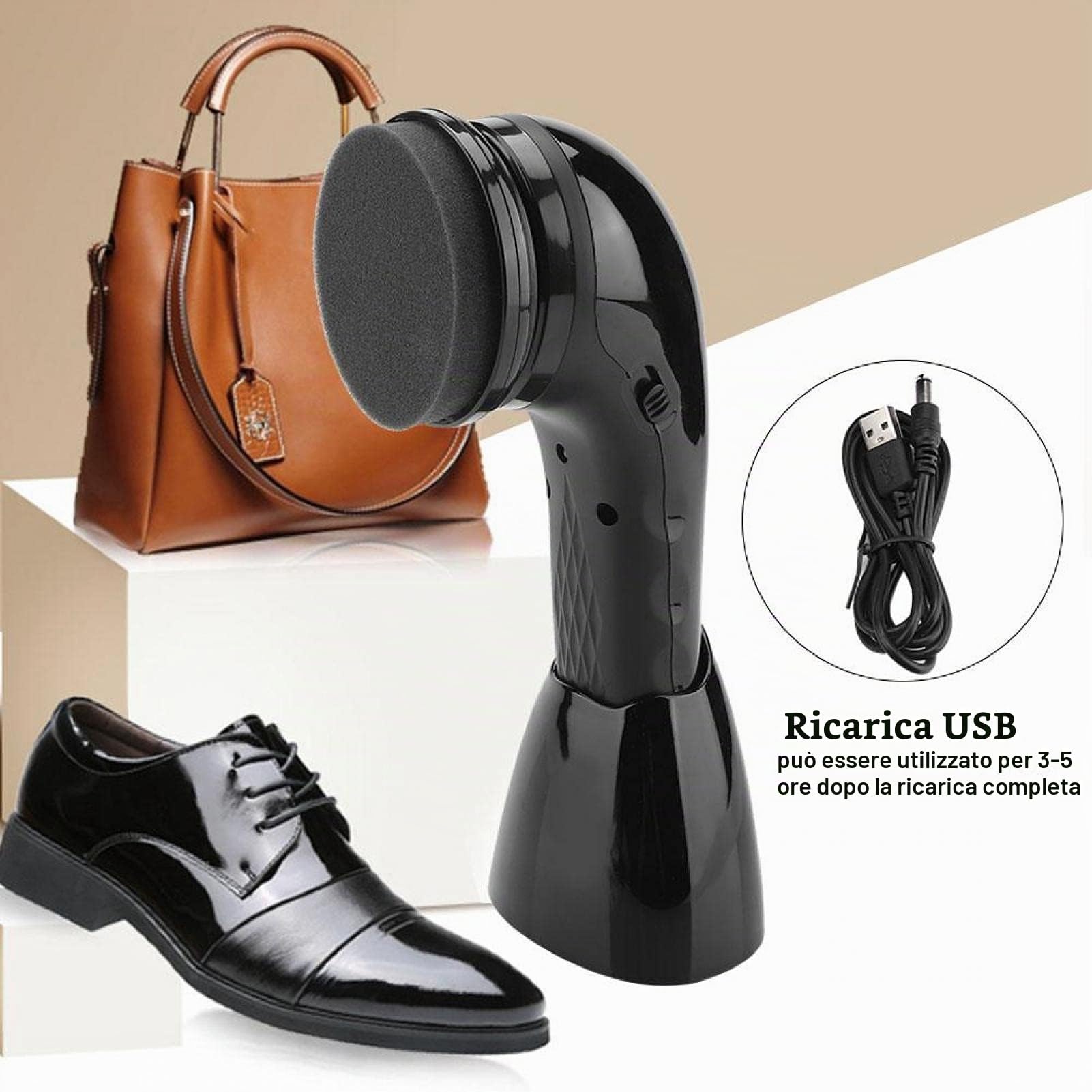 Kit lustrascarpe elettrico, Lucidatore per Scarpe Elettrico, Lucidatrice per scarpe in pelle multifunzionale portatile con spazzola elettrica ricaricabile tramite USB per scarpe, borse, divani