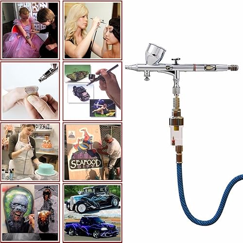 Miniatura 2 de Pinkiou Kit de aerógrafo con diferentes boquillas y agujas, juegos de aerógrafo de doble acción multipropósito con cepillo de aire 0.2 0.3 y 0.020