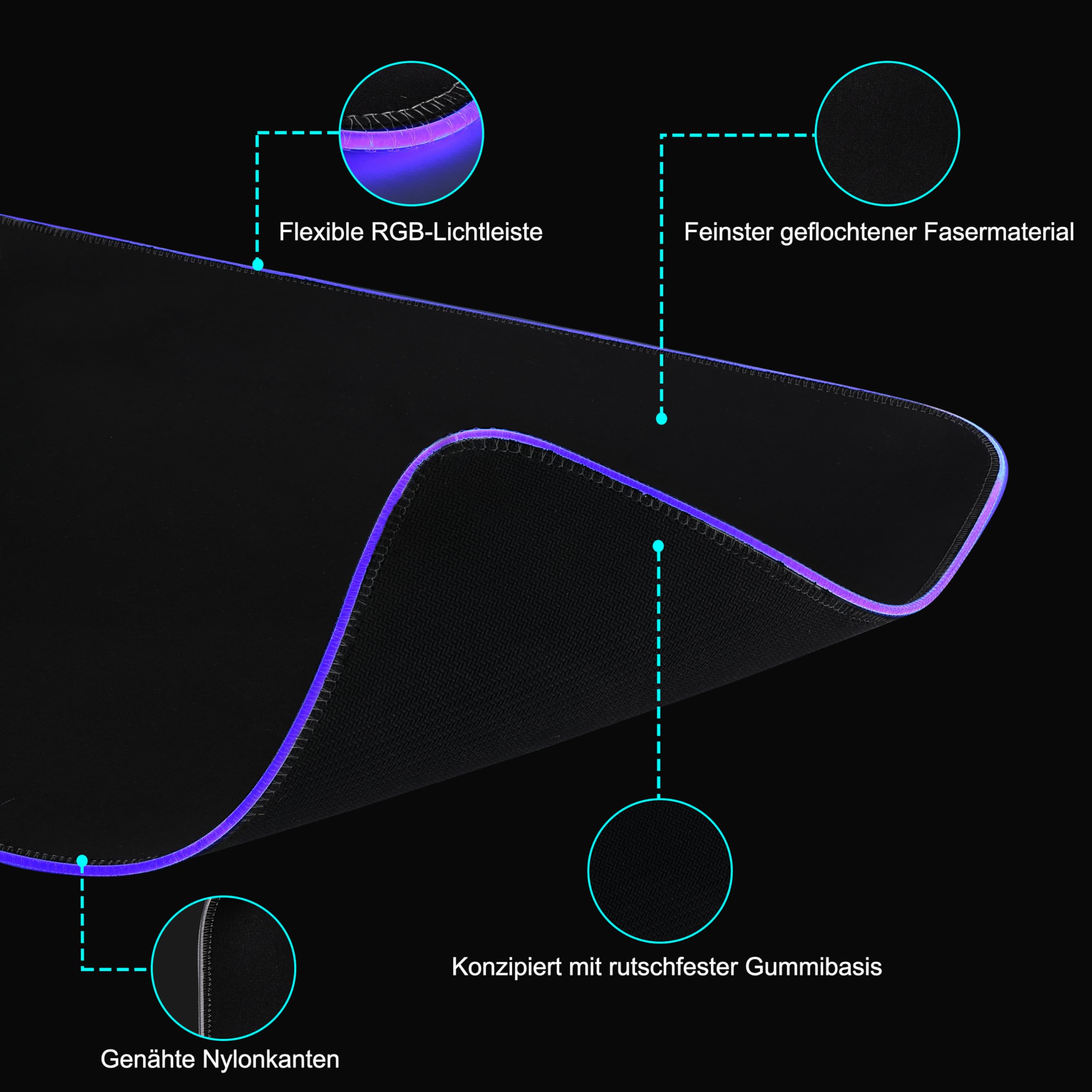 Gamingowa podkładka pod mysz RGB z koncentratorem USB, XXL, 800 x 300 mm, podświetlana podkładka pod mysz z 14 trybami oświetlenia, wbudowany rozdzielacz USB, antypoślizgowa, wodoszczelna podkładka na