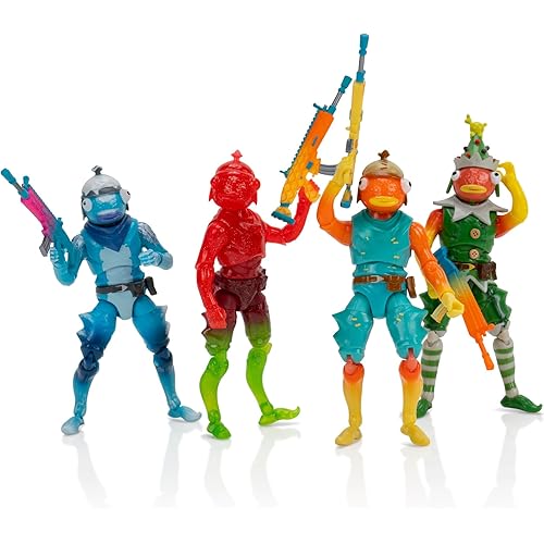 Jazwares Fortnite Frozen Fishstick Four Pack - Four 4-inch Articulated Figures with Back Bling and Weapon Accessories