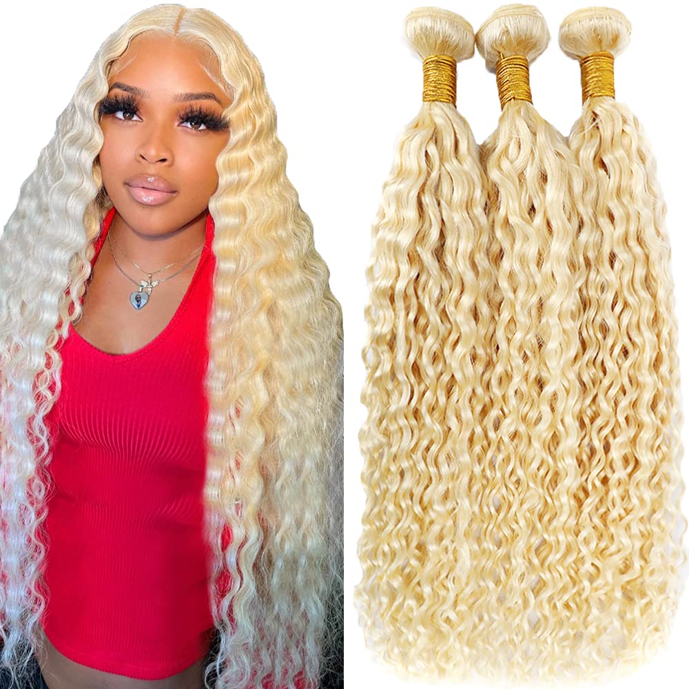 613 Deep Wave Bundles Human Hair Double Weft Brazilian Hair Extensions Silky and Soft for Women (26 28 30 Inch)