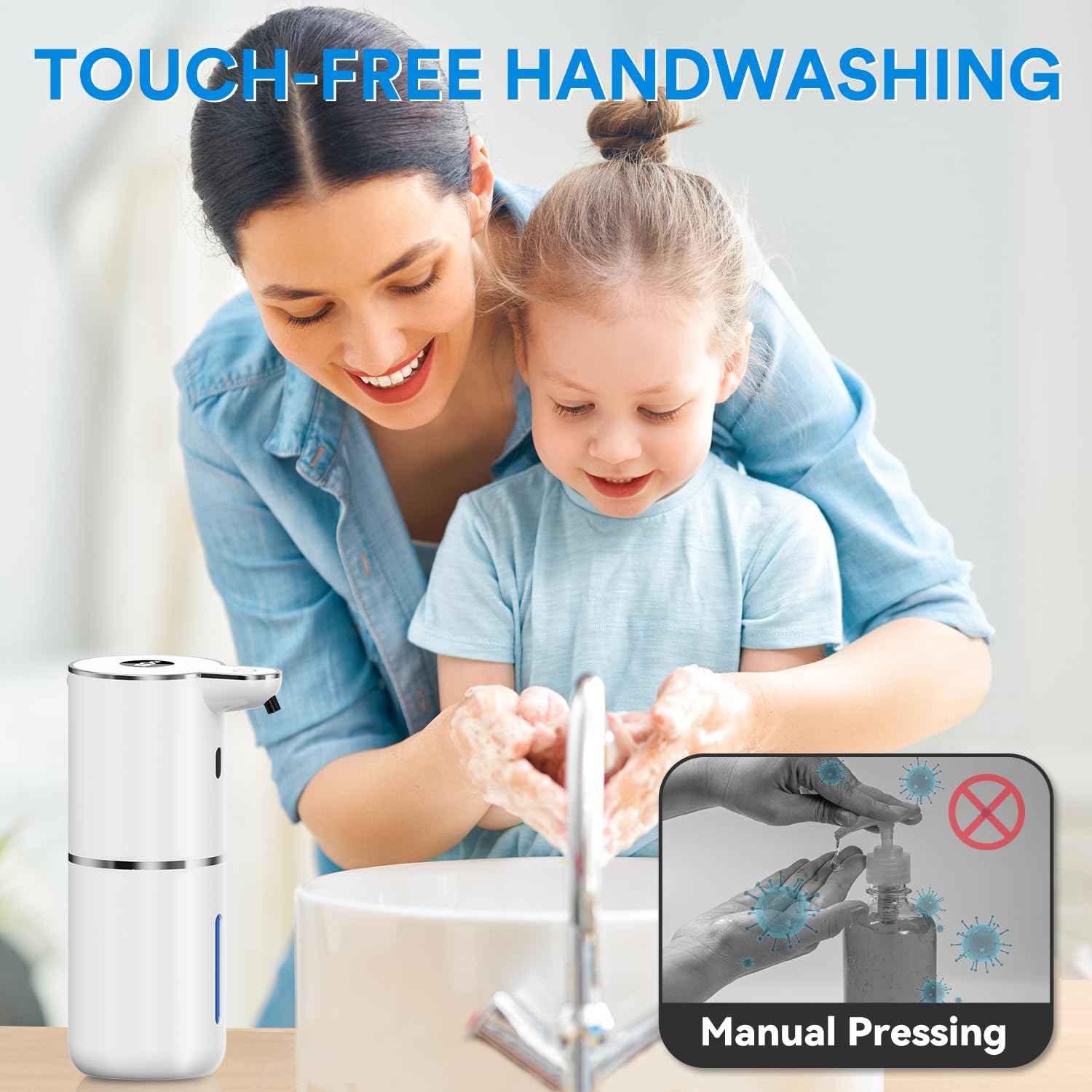 Fachixy Dispensador de jabón automático con Pantalla Digital, sin Contacto, Montaje en Pared, dispensador de jabón de baño, Recargable, 380 ml, IPX5 Impermeable para baño, Cocina