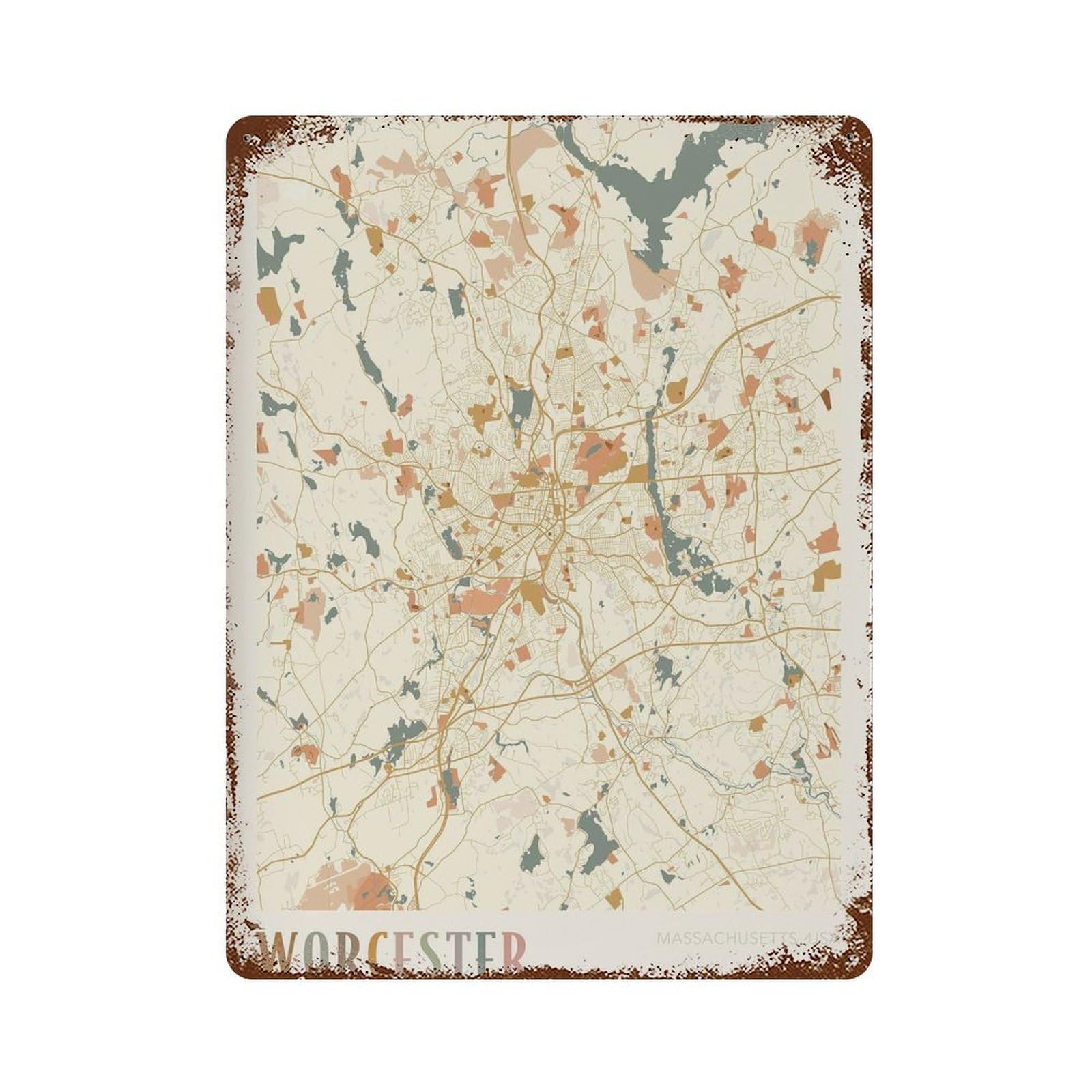 xiaoxiaoshen Worcester Map Massachusetts Travel Gift Boho Wall Decor Art Metal Tin Poster Modern Home Decor Art Home Bar Shop Decorations Vintage Sign 40x30cm