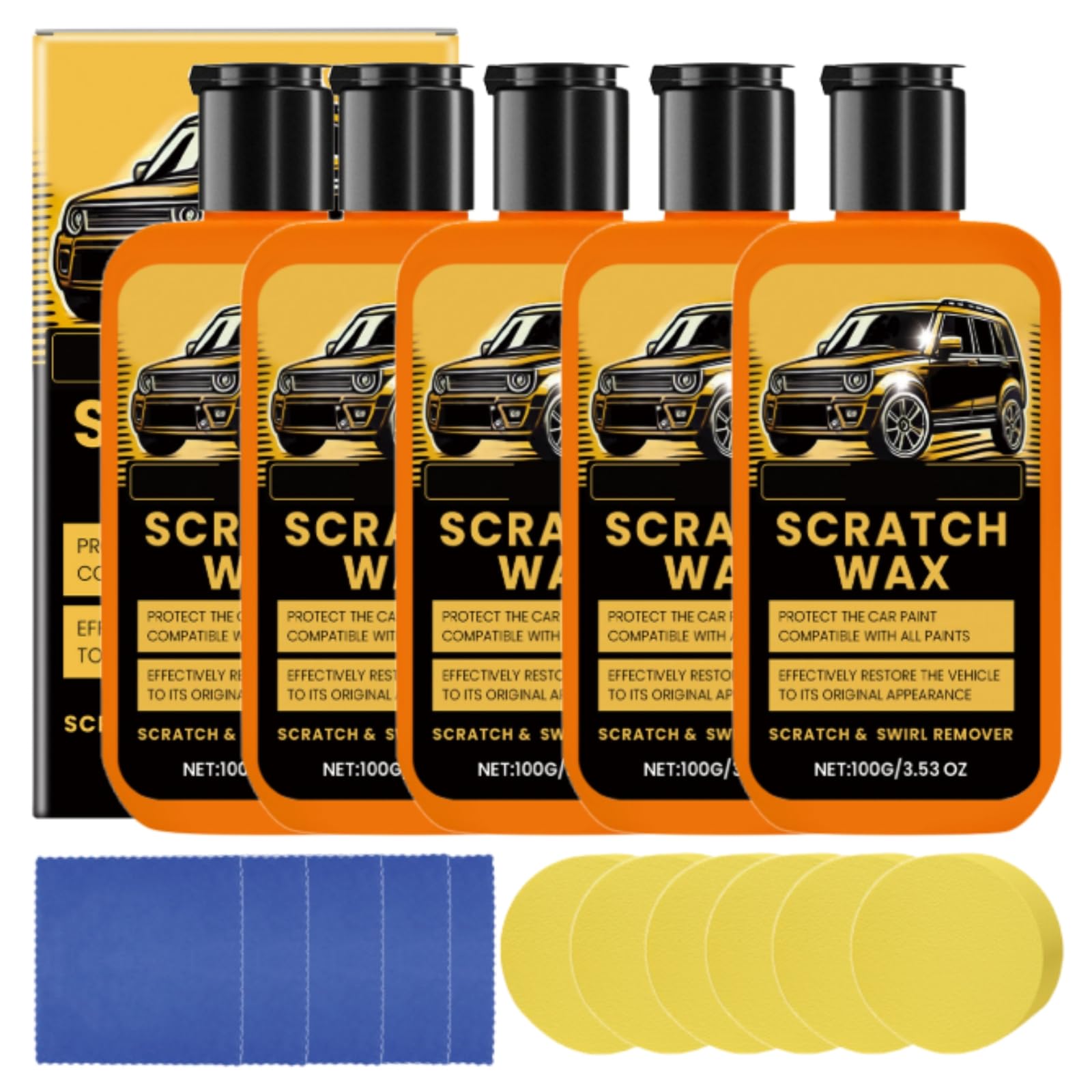 Car Scratch Remover, Car Paint Scratch Repair, Scratch Remover for Vehicles, with Polish Cloth & Sponge, Tiefenpolitur gegen Schrammen, für Cars Verschiedene Oberflächen Quick Effect Coating Agent, 5