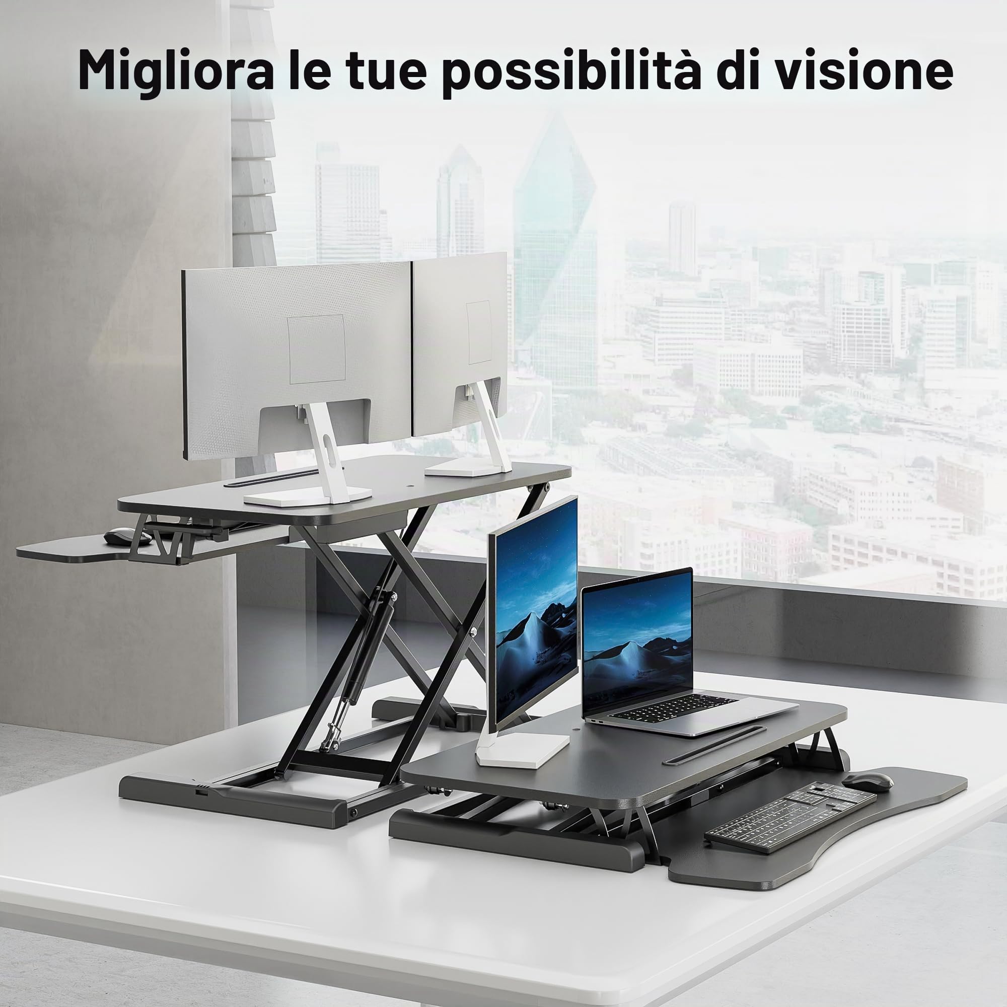 BONTEC Convertitore da Scrivania In Piedi con Vassoio della Tastiera, 800mm Regolabile in Altezza Standing Desk Converter per Schermi di Computer e Laptop, Standing Desk Regolabile Fino a 15kg, Nero