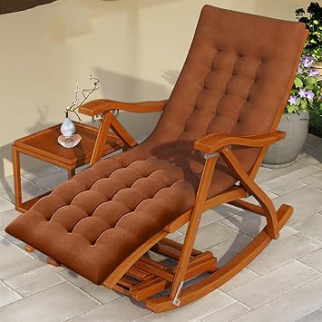 High Back Rocking Chair Comfy Rocker Chair With Massage Foot Pedal, Recliner Rocking Chairs Outdoor Patio Porch Living Room Color Brown, Size With Cushion and Footrest