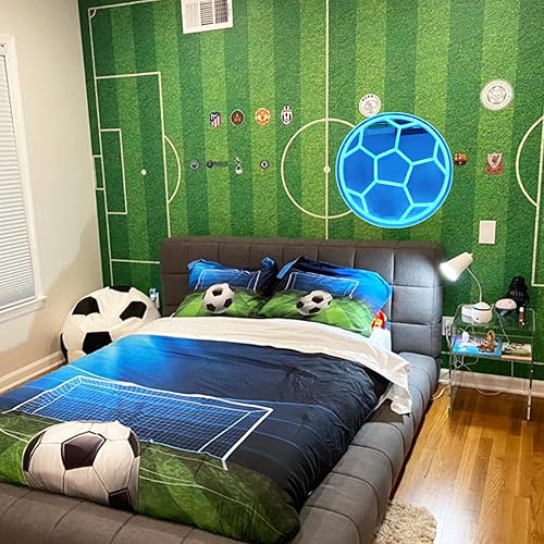 Miniatura 27 de Letreros de neón azules con forma de fútbol, luces de neón para decoración de pared, letrero de luz LED para dormitorio, niños, sala