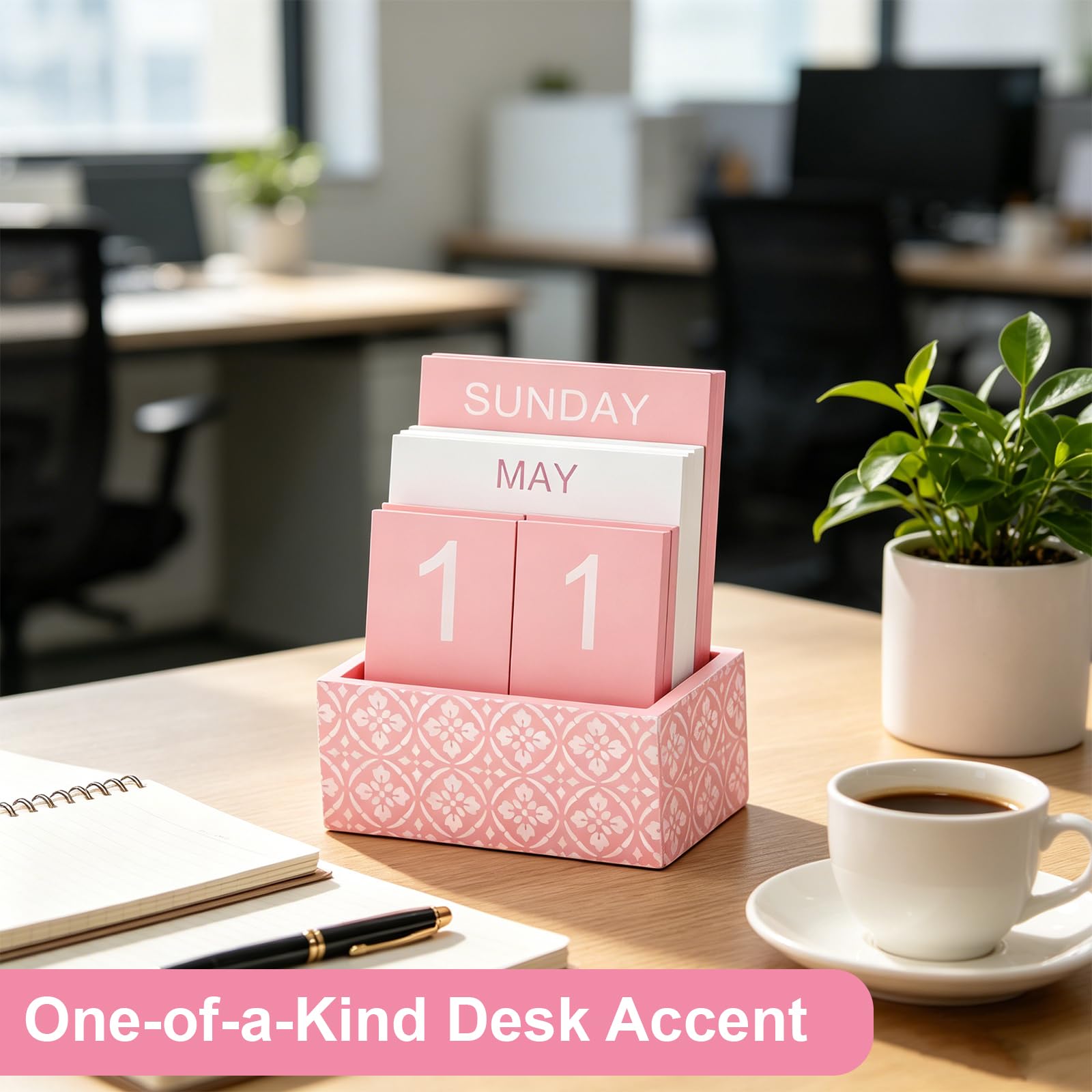 Calendrier Perpétuel en Bois Rose, Calendrier de Bureau 2026 avec Blocs à Retourner, Affichage Date/Mois/Semaine, Décor de Table Élégant pour Femme, Cadeau Maison et Bureau