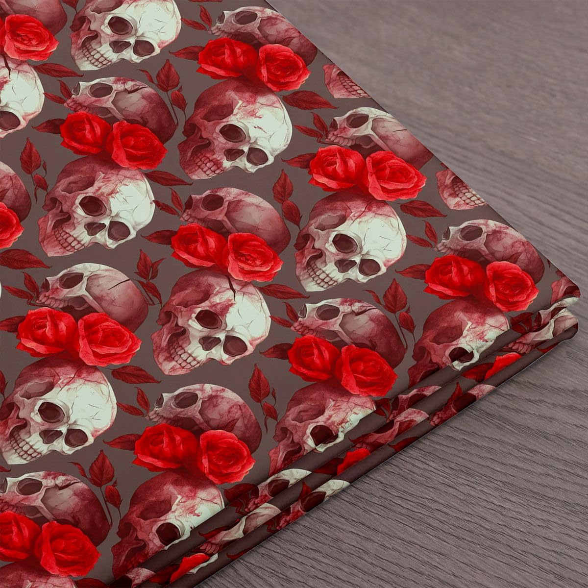 Homewish Halloween Schädel Weich Patchwork Stoffe Paket 460x150cm | Rote Rosenblume Polsterstoff Meterware Gotisches Skelett Zucker Schädel DIY Stoff,Ohne Dehnbarkeit