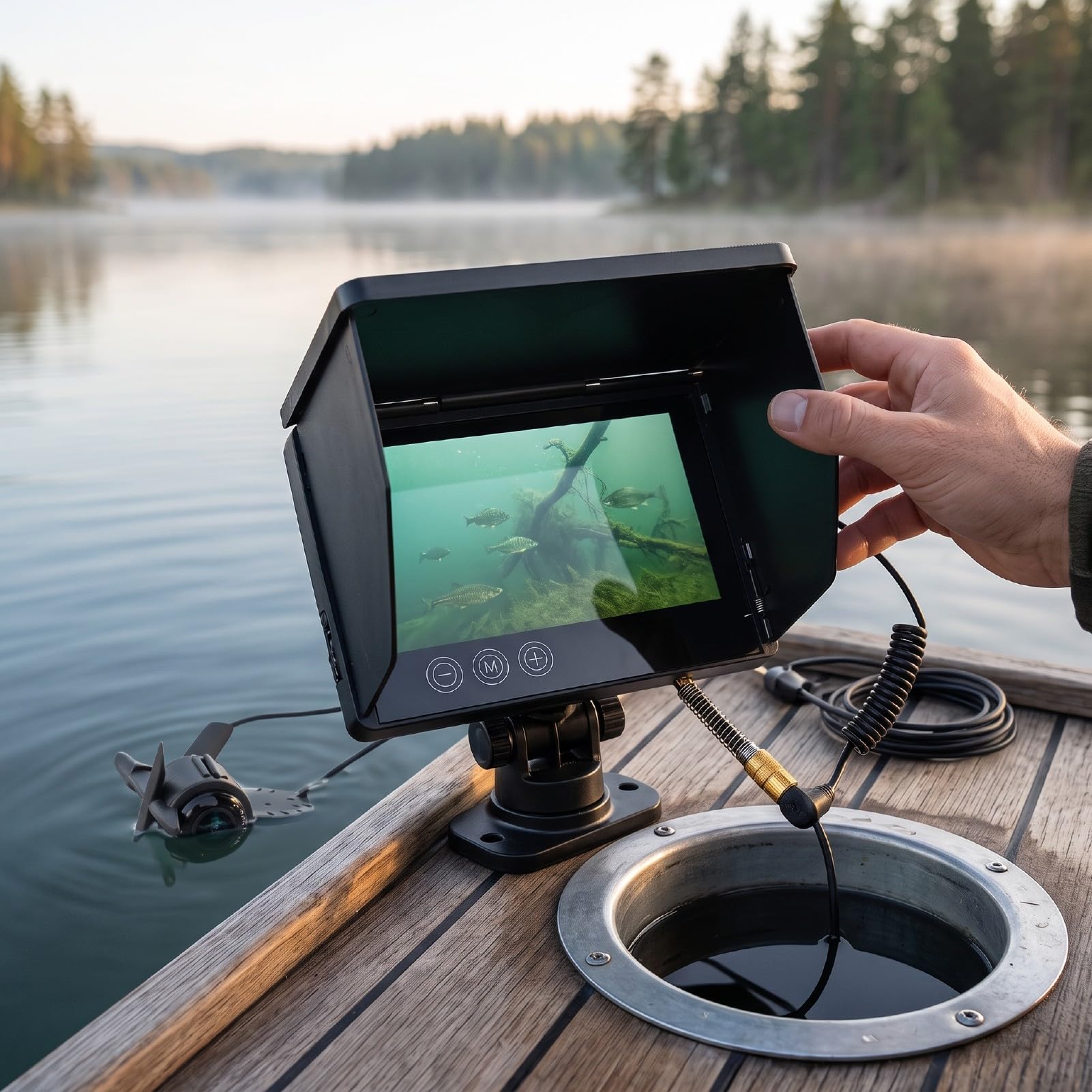 ASHATA Cámara de Pesca Submarina 8000mAh IP68 Pantalla Táctil de 5 Pulgadas